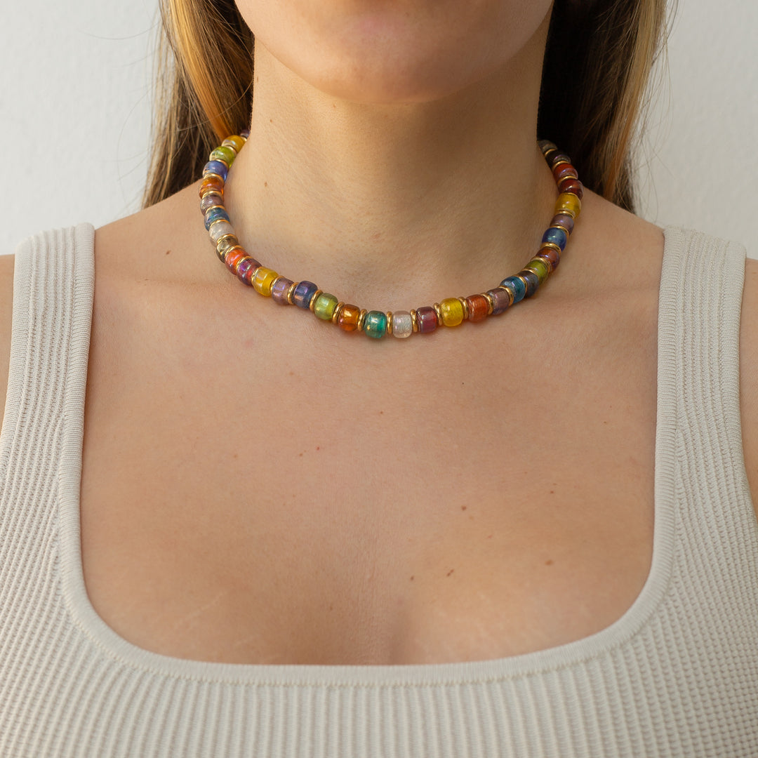 Vintage Glass Multi-Color Beaded Necklace