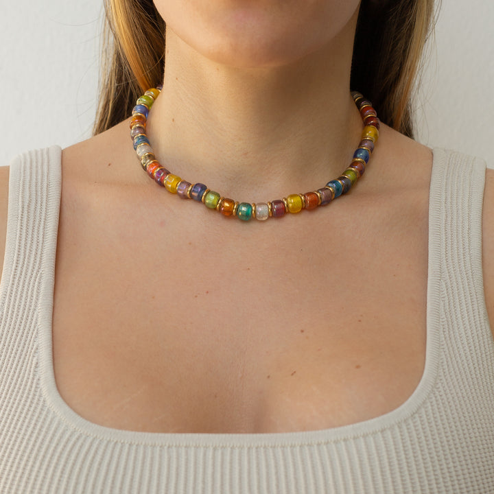 Vintage Glass Multi-Color Beaded Necklace