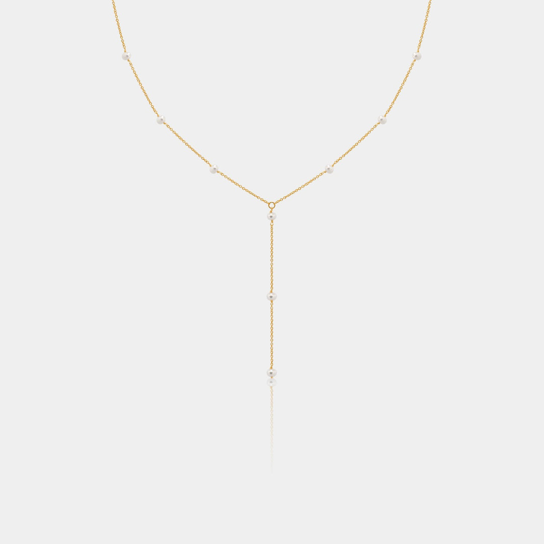 14k gold filled pearl satellite lariat necklace
