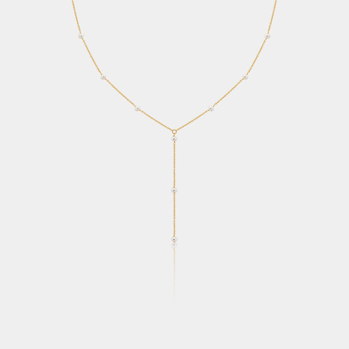 14k gold filled pearl satellite lariat necklace