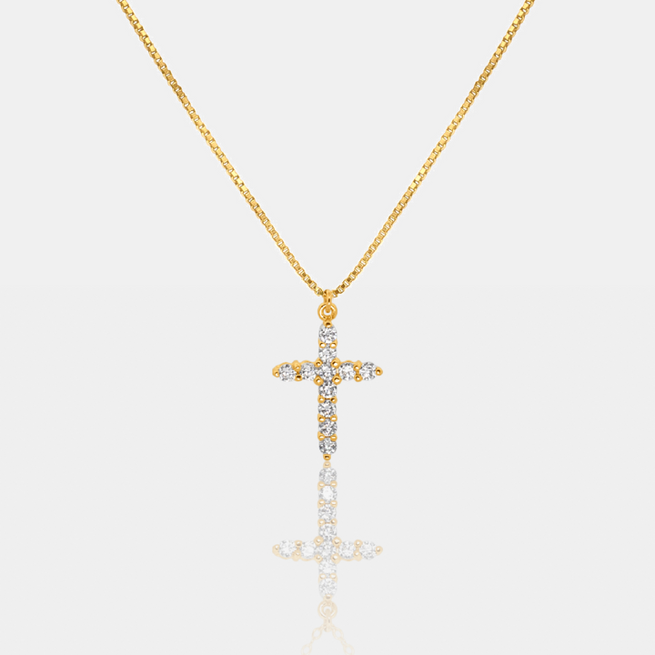 Cubic Zirconia Pave Cross Pendant on Venetian Box Chain