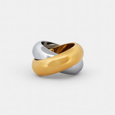 two tone mixed metals silver and gold crossover ring