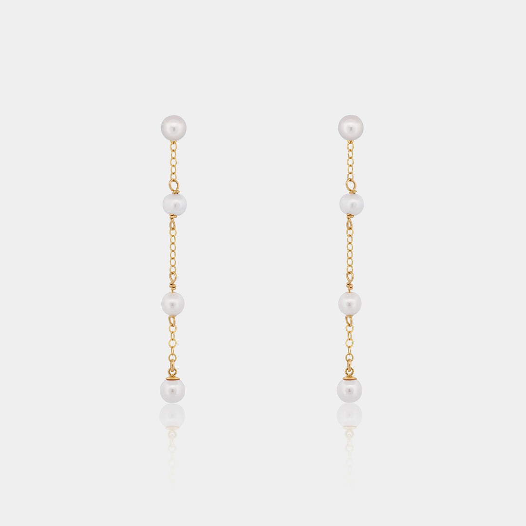 Satellite pearl drop earrings with 14k gold filled chain
