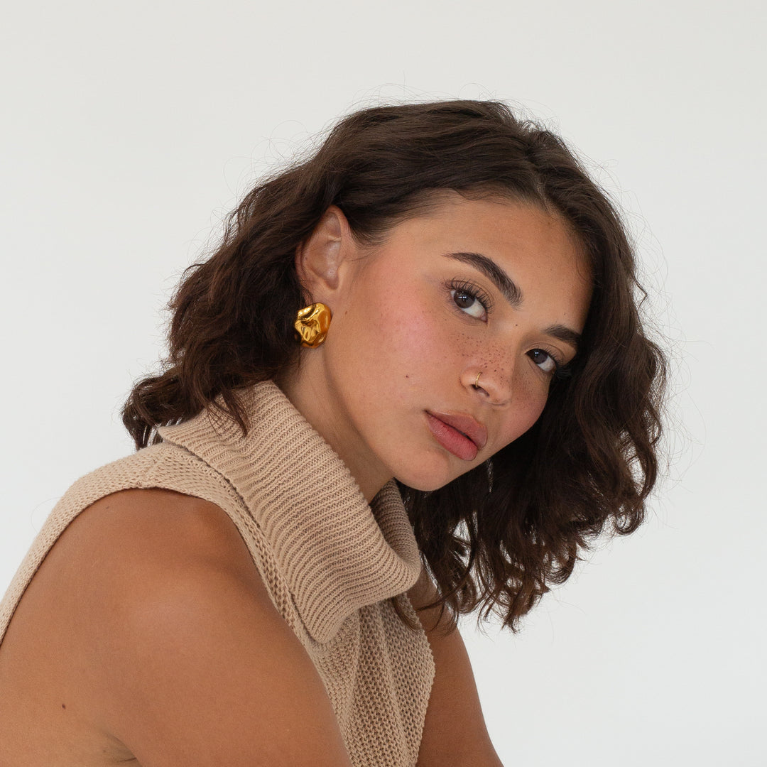 Vintage Textured Medallion Earrings #color_gold