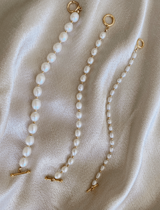 14K Gold Filled Bracelets Medium Pearl Bracelet LINK'D THE LABEL