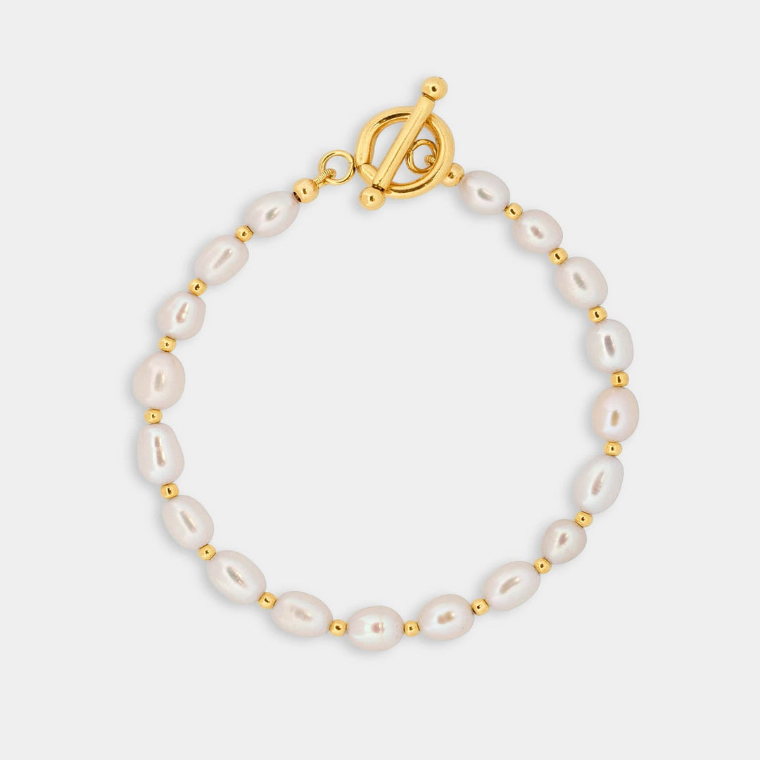 14K Gold Filled Bracelets Medium Pearl Bracelet LINK'D THE LABEL