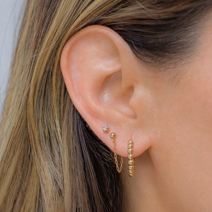 Gold Filled Chain Bead Stud Earring