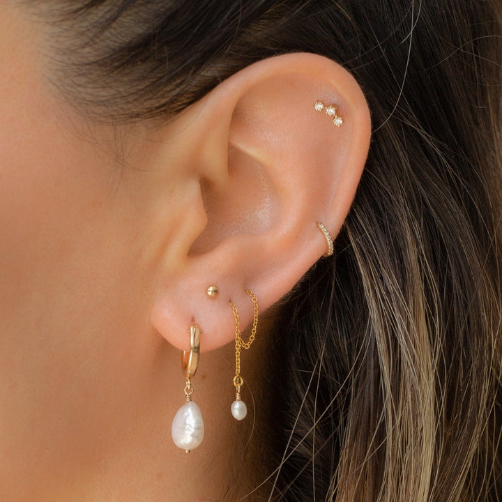 14K Gold Filled Earrings Pia Pearl Drop Hoops LINK'D THE LABEL
