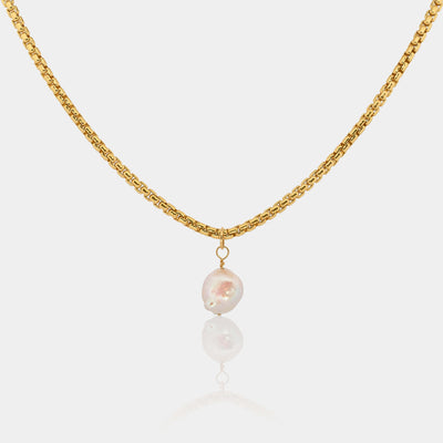 Audrey Baroque Freshwater Pearl Drop Pendant on 3.7mm 14k Gold-Filled Chain Necklace - LINK'D