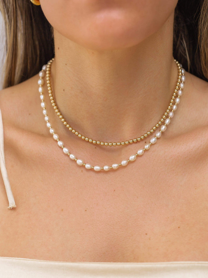 14K Gold Filled Necklaces Medium Pearl Necklace LINK'D THE LABEL