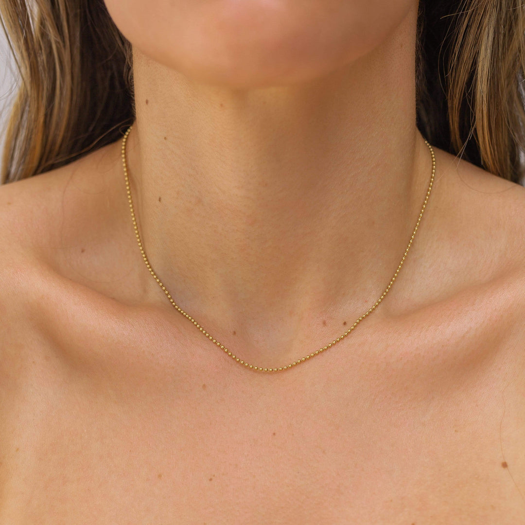 14K Gold Filled Small Bead Necklace Chain on Model