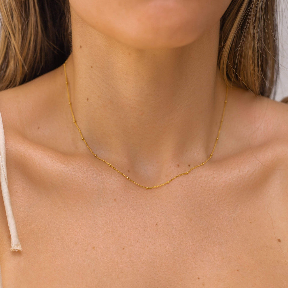 14K Gold Filled Dainty Satellite Bead Chain Necklaces on Model