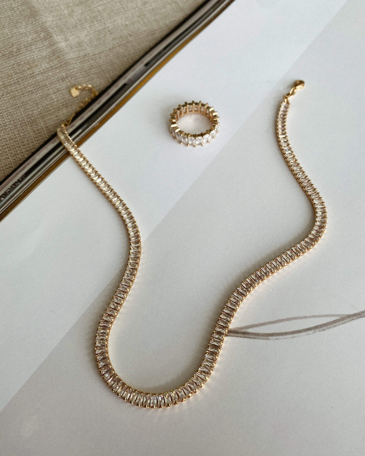 Baguette Ring, baguette cubic zirconia necklace  LINK'D THE LABEL