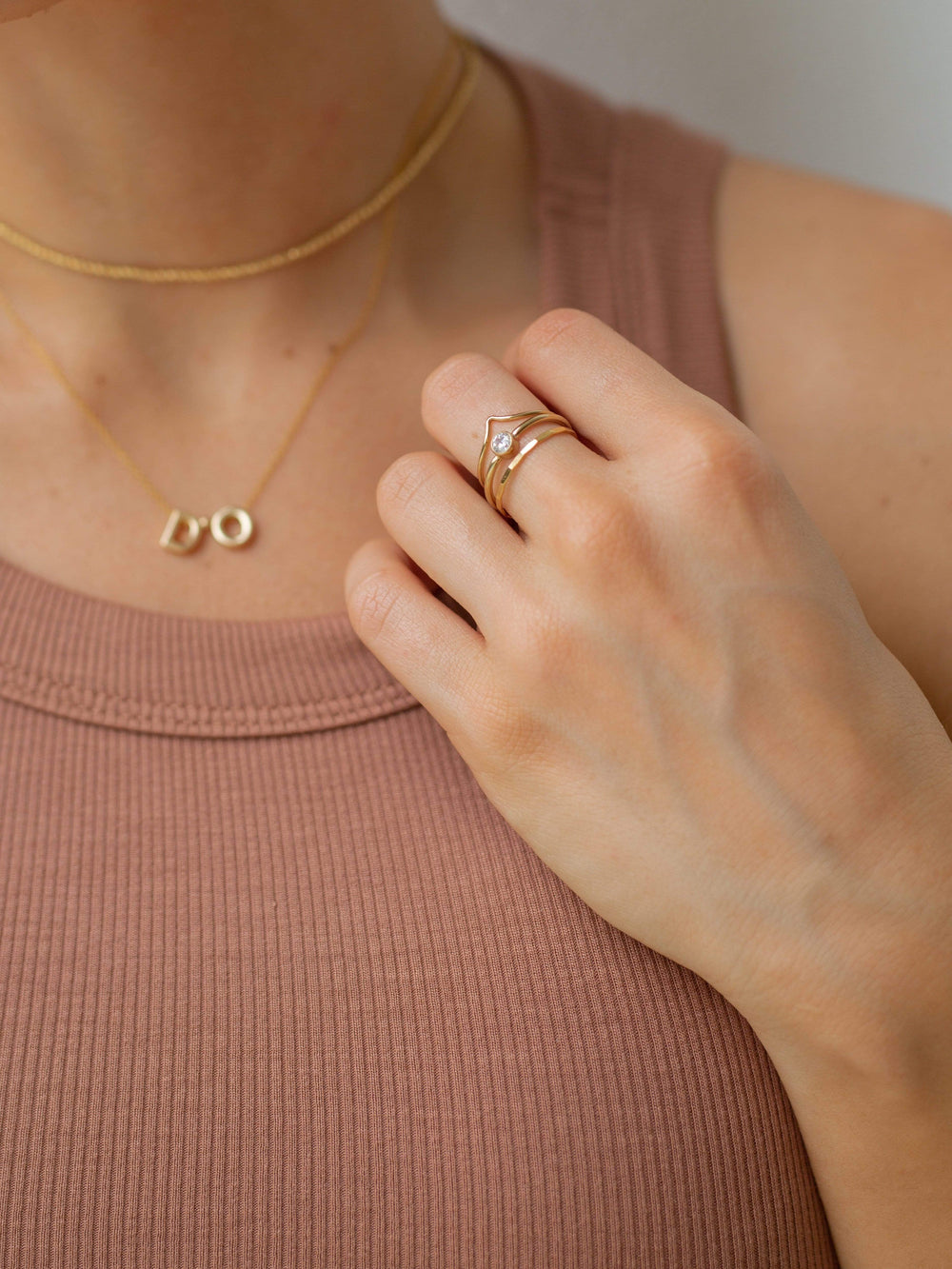 14K Gold Filled stacking rings, chevron gold filled ring, cz gold filled ring, faceted gold filled ring