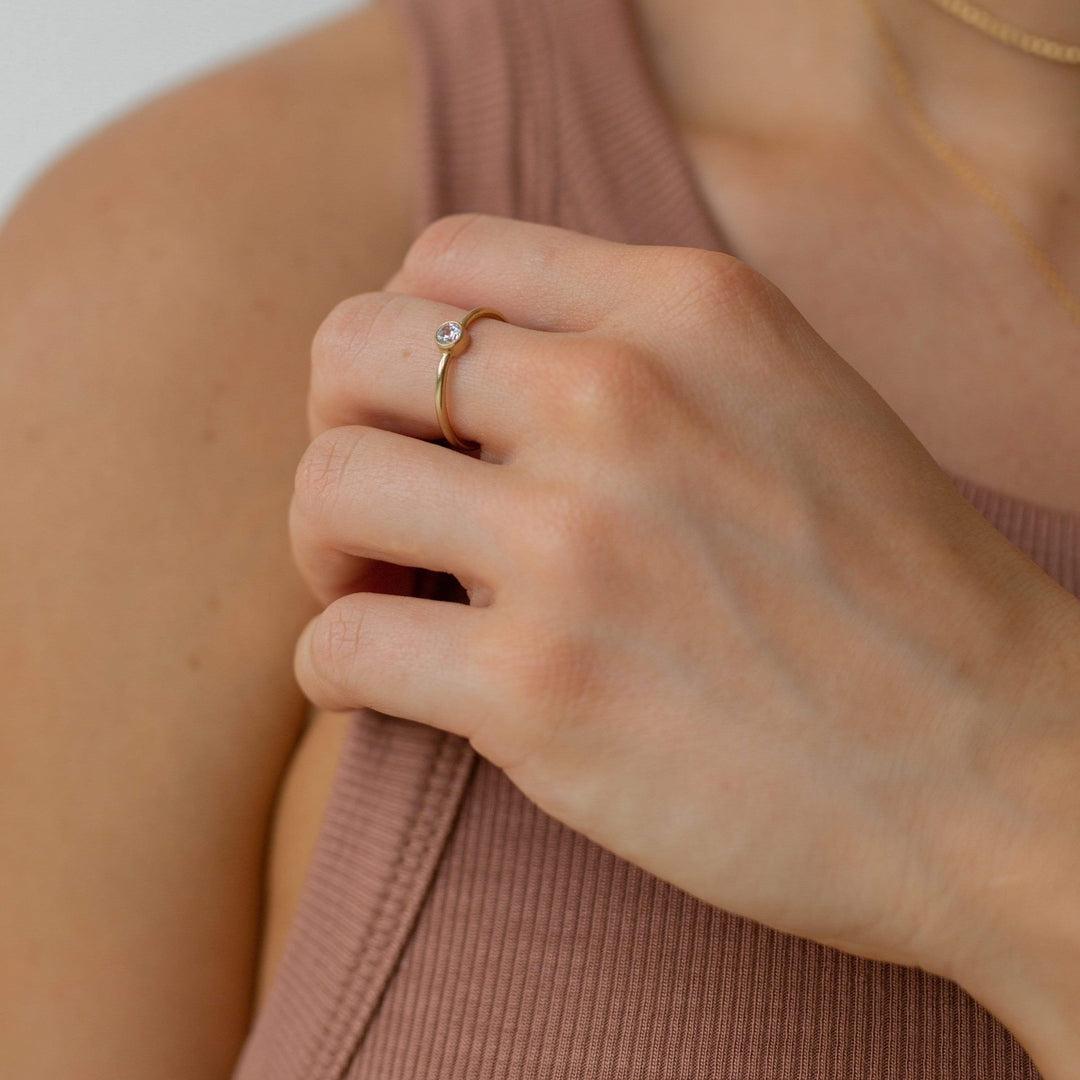 14k gold filled round stacking ring with cubic zirconia center