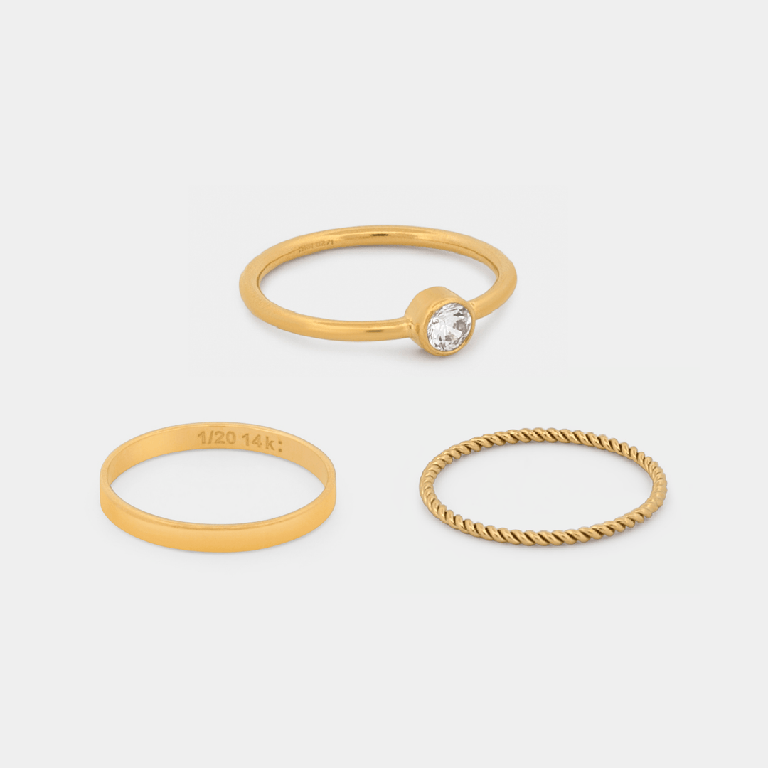 14k gold fill stacking rings, CZ ring, twist wire ring, flat stacking ring