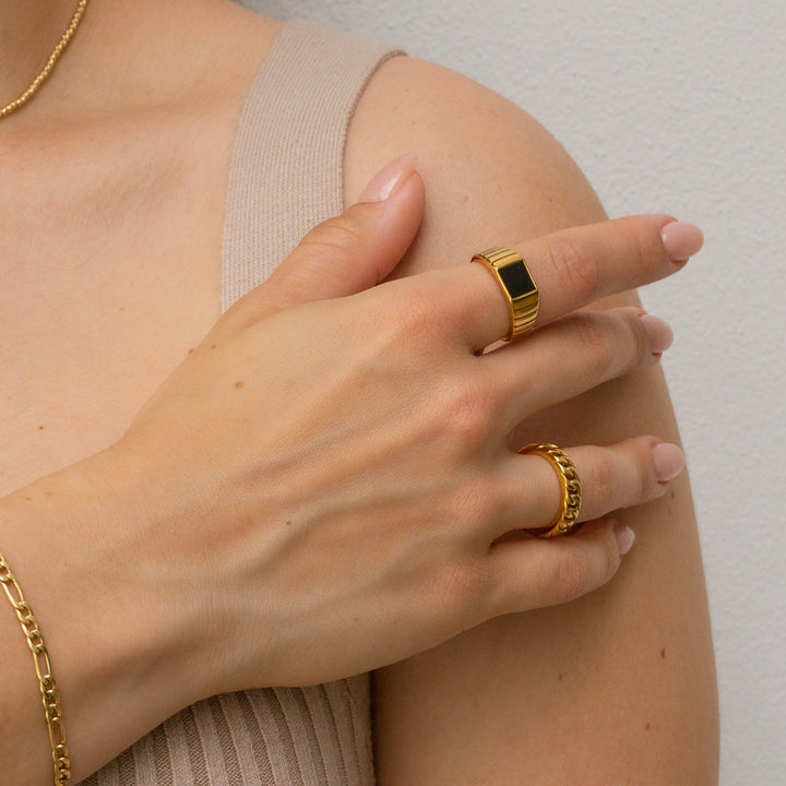 Black Enamel Square Signet Ring