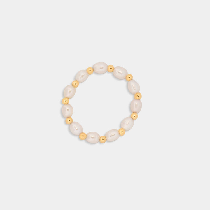 Elastic Pearl and Gold Ring