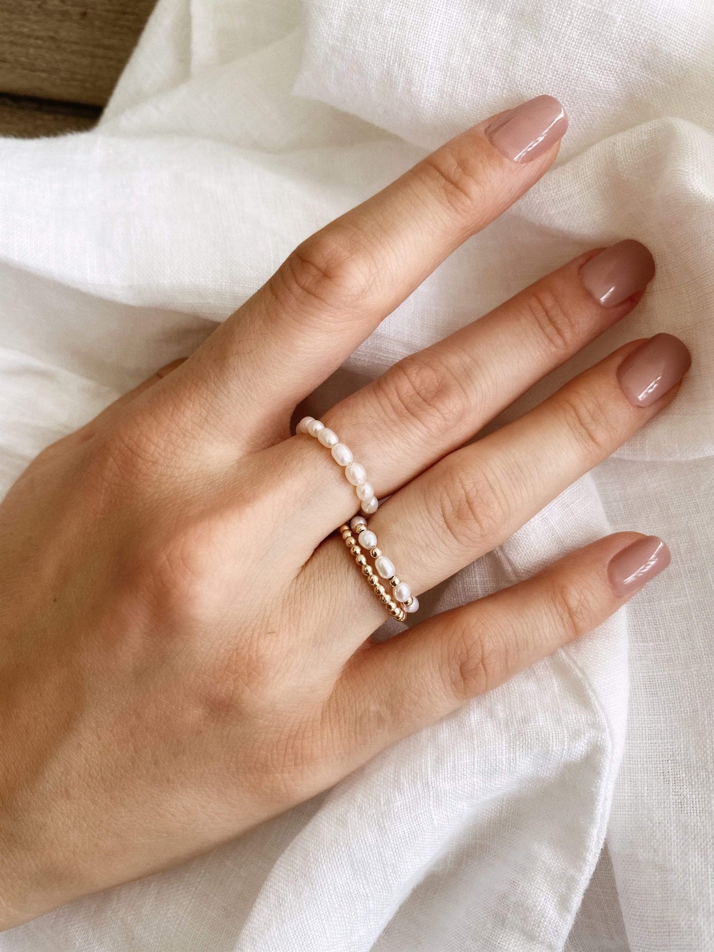 14K Gold Filled Rings Pearl Ring Stack Set