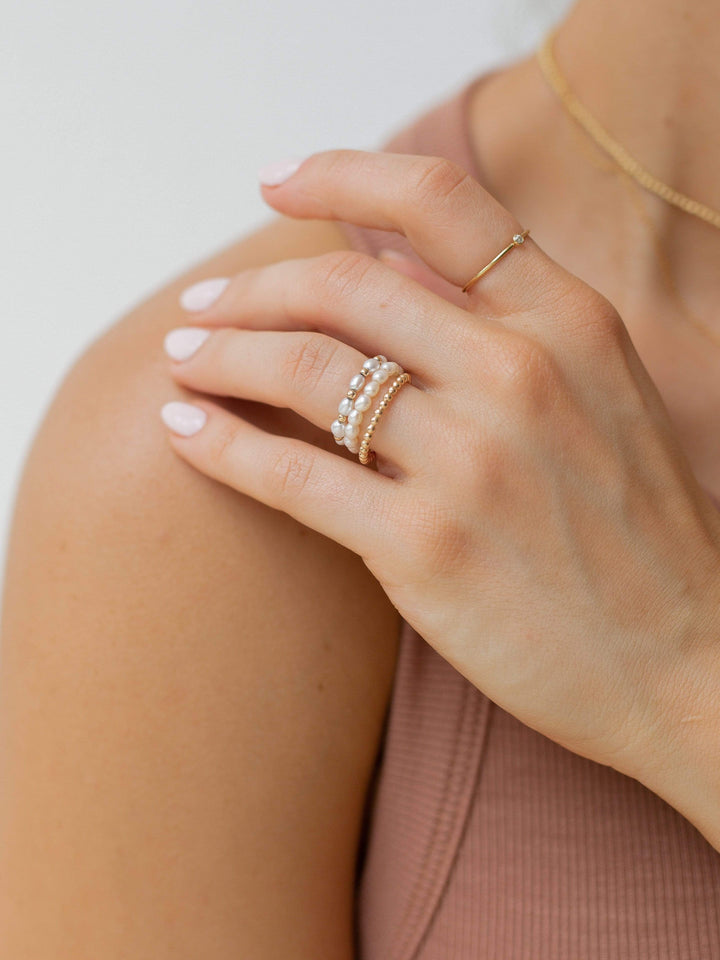 14K Gold Filled Rings Pearl Ring Stack Set