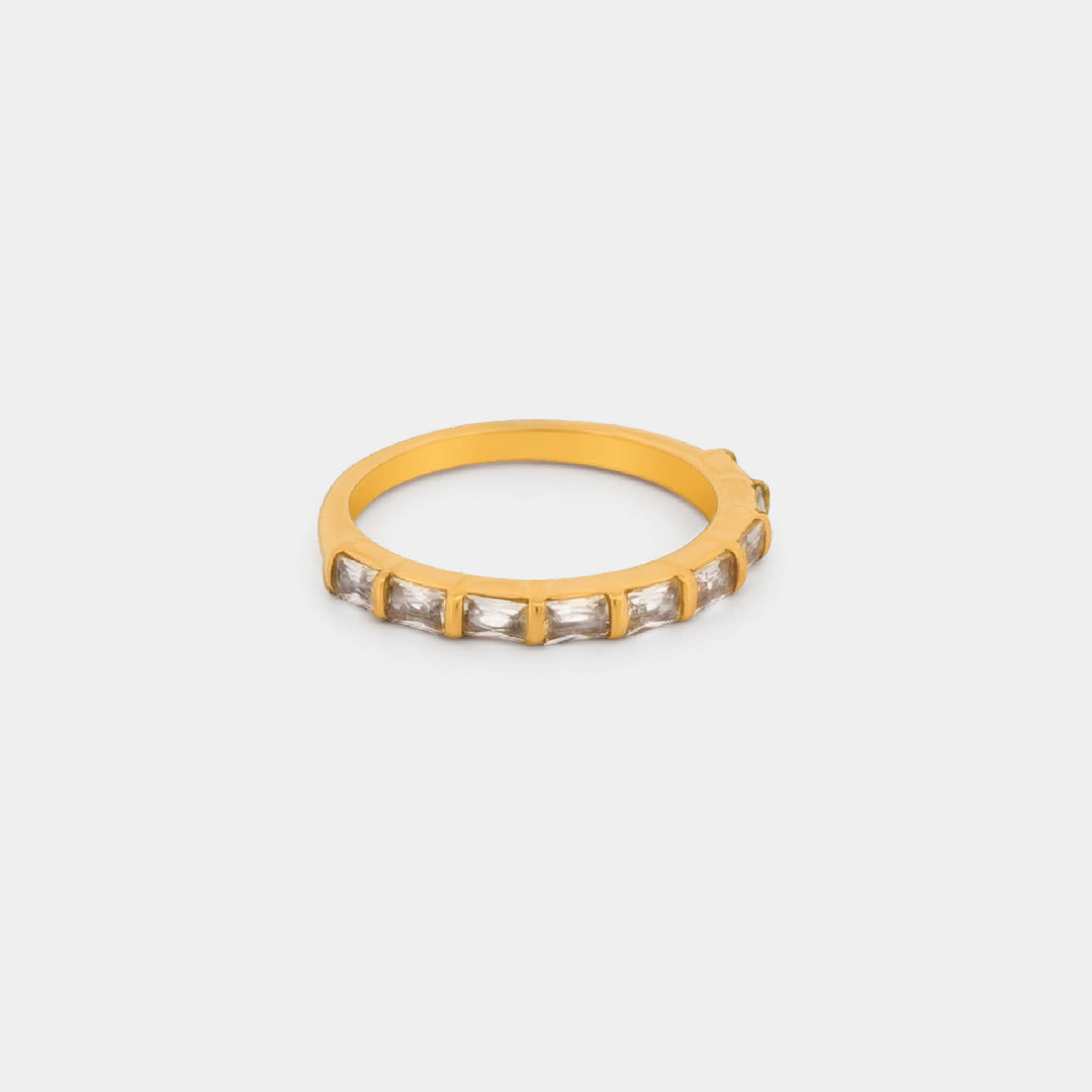 Thin CZ Band Ring in stainless steel