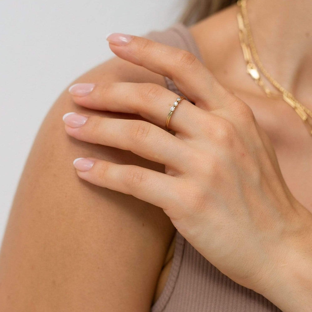 14K Gold Filled Rings Three-Stone White CZ-Set Ring