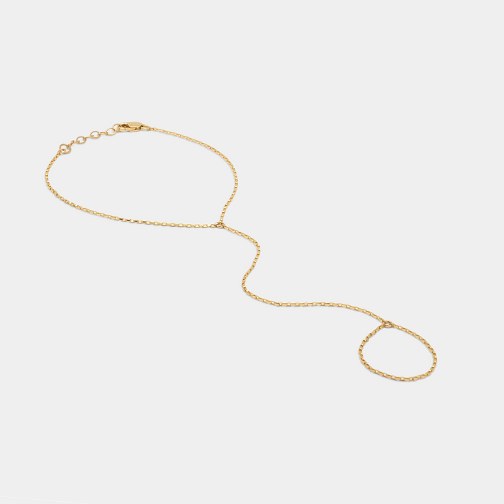 Flat Box Rectangle Gold Hand Chain with Finger Loop