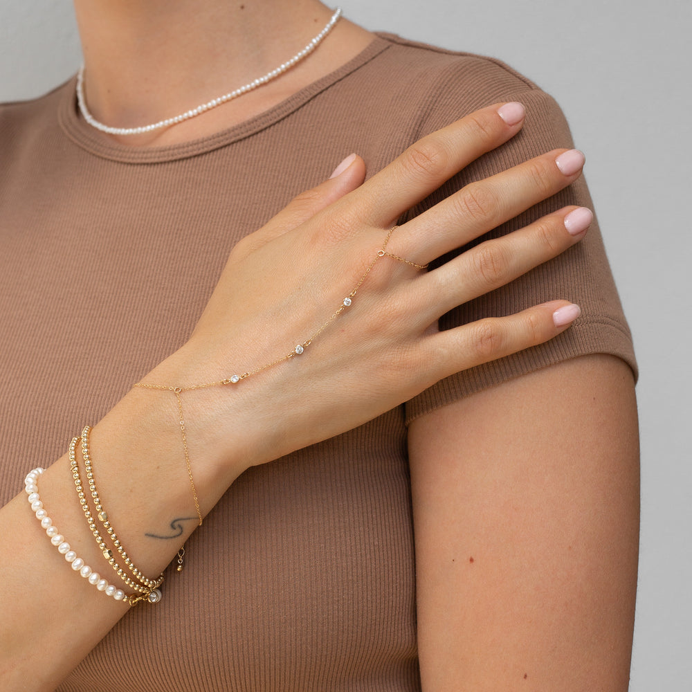 14K Gold Filled Body Jewelry CZ Hand Chain LINK'D THE LABEL