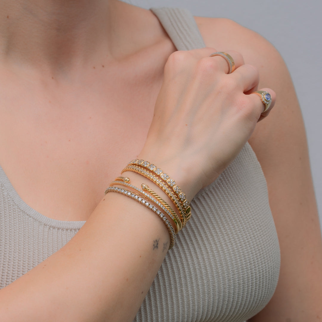 14K Gold Filled Bracelets Lyra Slim Sculpted Pavé Bangle LINK'D THE LABEL