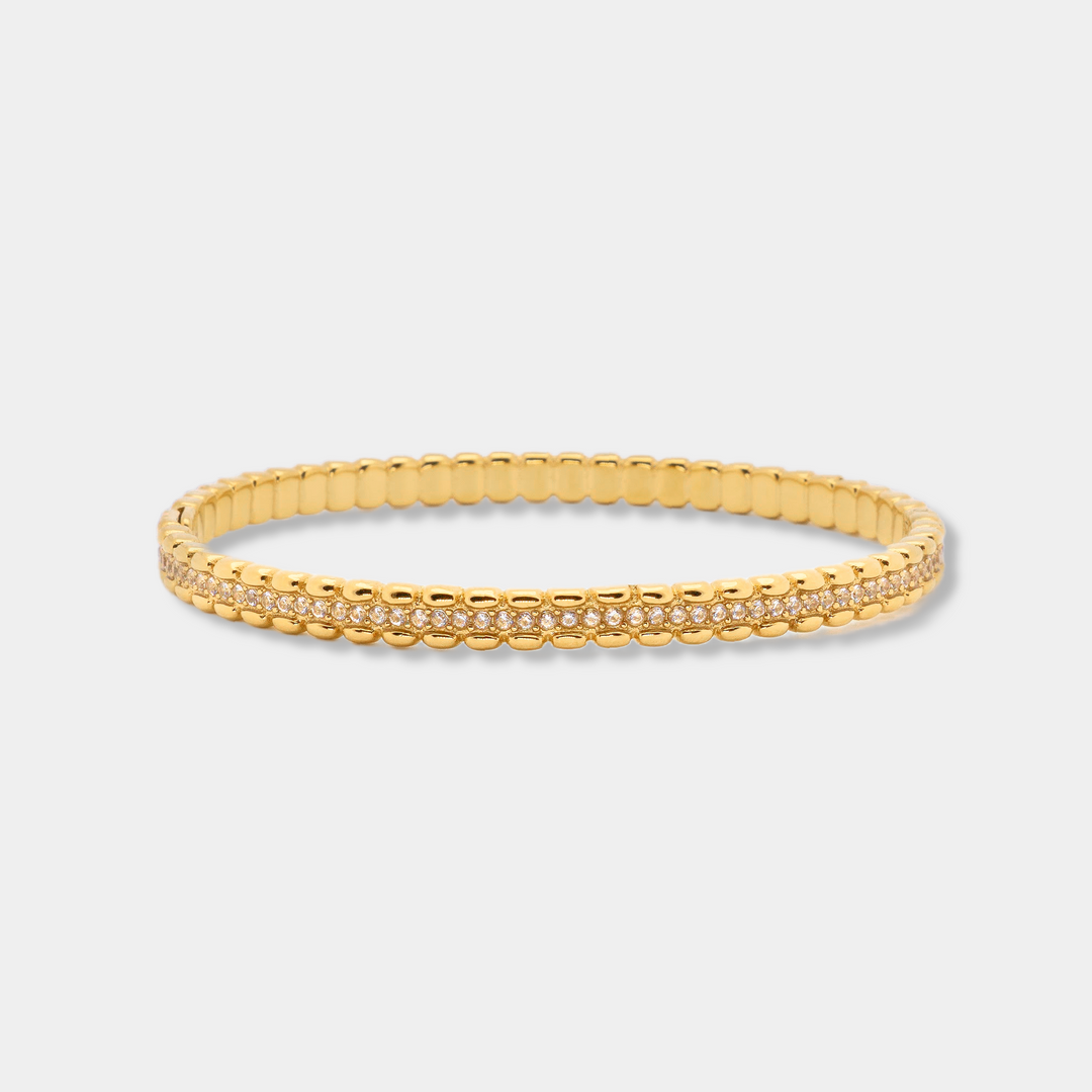 14K Gold Filled Bracelets Lyra Slim Sculpted Pavé Bangle LINK'D THE LABEL