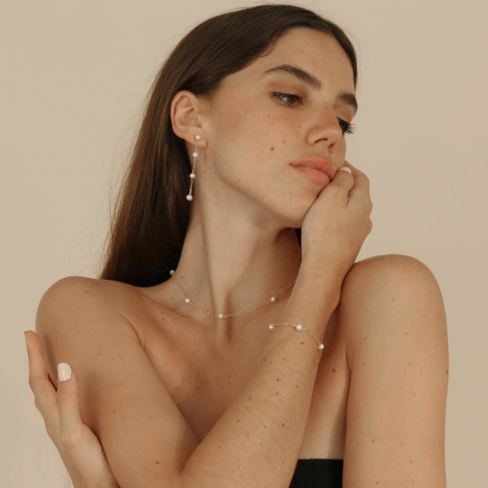 14K Gold Filled Bracelets Pearl Satellite Bracelet LINK'D THE LABEL