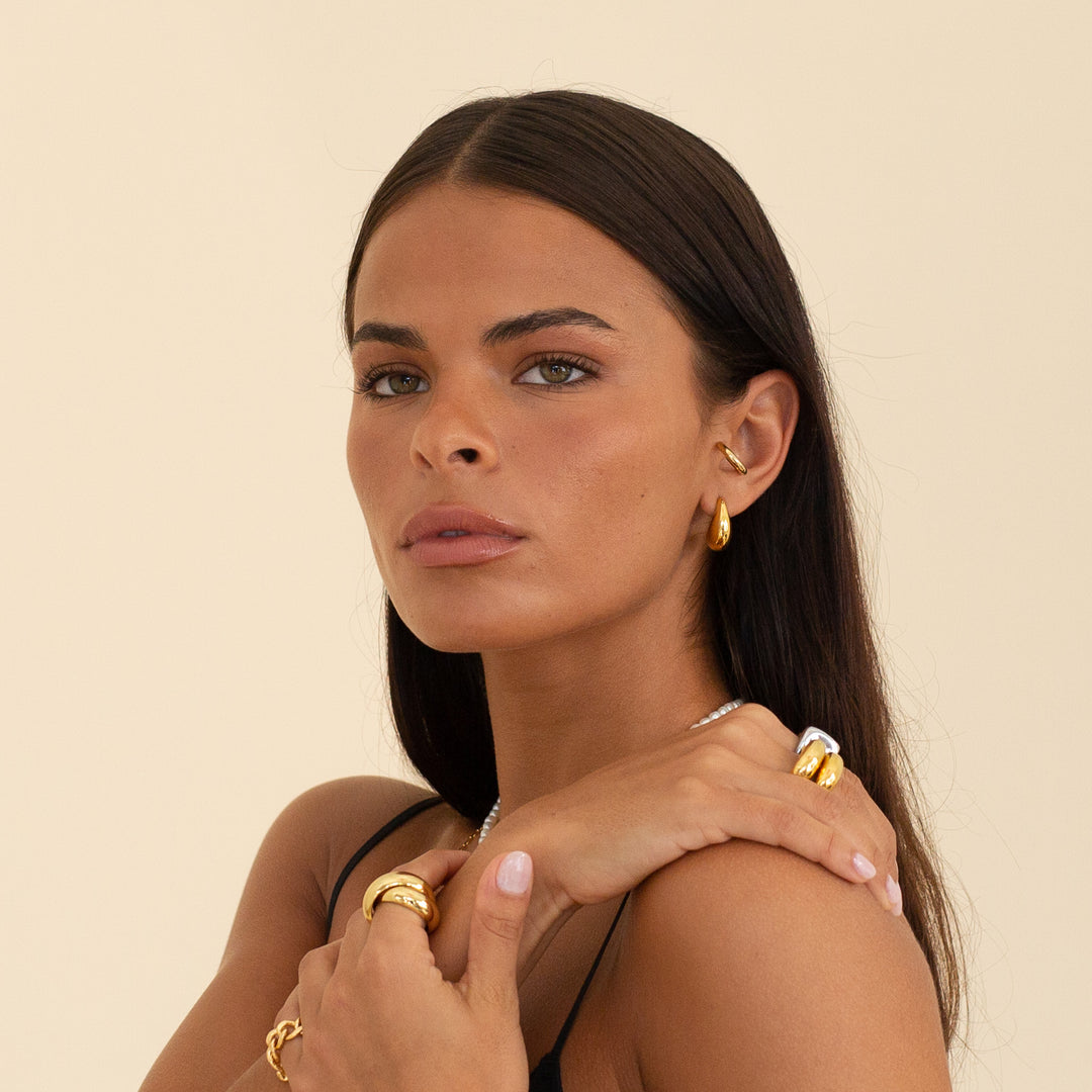 14K Gold Filled Earrings Baby Dome Drop Earrings LINK'D THE LABEL