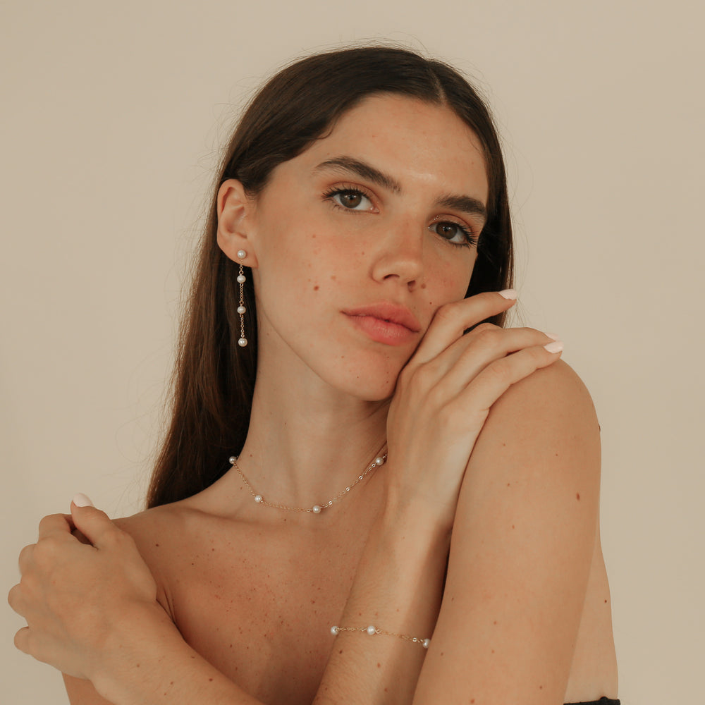 14K Gold Filled Earrings Pearl Satellite Earrings LINK'D THE LABEL