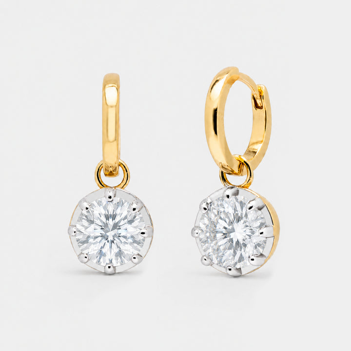 14K Gold Filled Earrings Two-Tone Georgian Moissanite Drop Huggies LINK'D THE LABEL