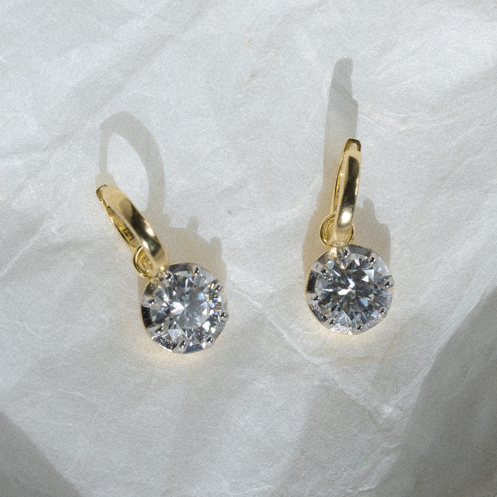14K Gold Filled Earrings Two-Tone Georgian Moissanite Drop Huggies LINK'D THE LABEL