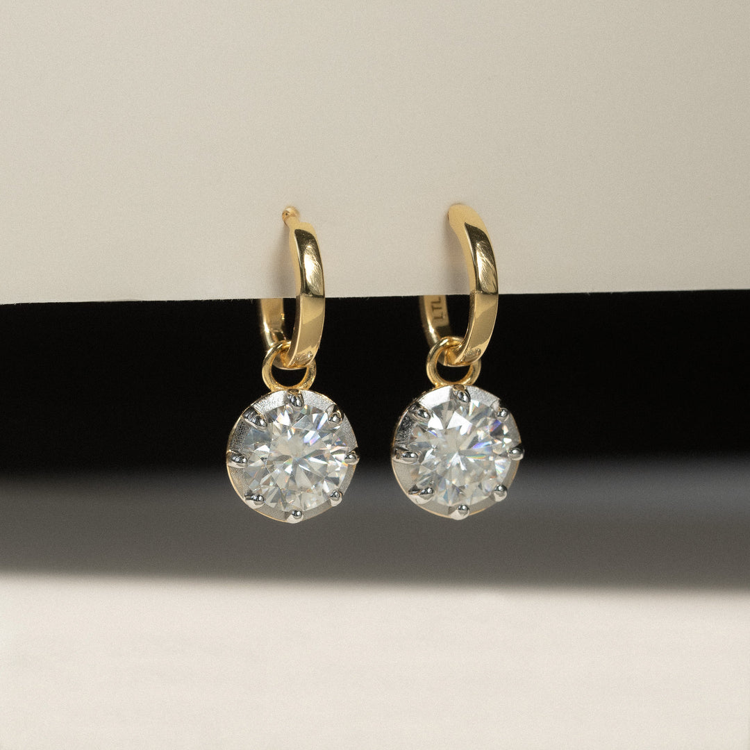 14K Gold Filled Earrings Two-Tone Georgian Moissanite Drop Huggies LINK'D THE LABEL