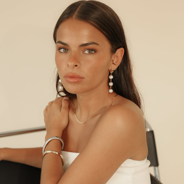 14K Gold Filled Faye Bold Pearl Drop Earrings LINK'D THE LABEL