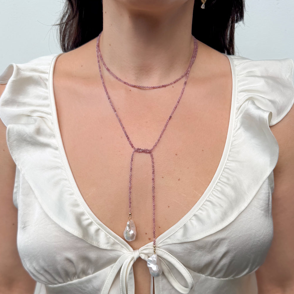 14K Gold Filled Necklaces Cascata Rosa Tourmaline Lariat LINK'D THE LABEL