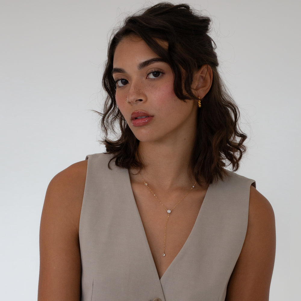 14K Gold Filled Necklaces CZ Lariat Necklace LINK'D THE LABEL