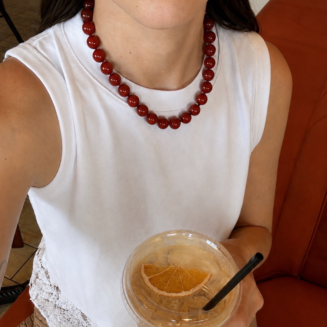 14K Gold Filled Necklaces Guava Carnelian Bead Necklace LINK'D THE LABEL