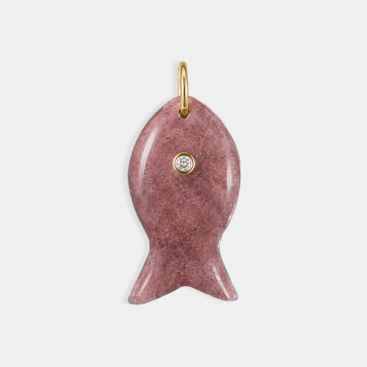Large carved pink quartz charm pendant with CZ eye