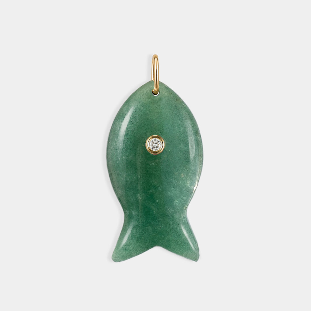 Large carved green aventurine charm pendant with CZ eye