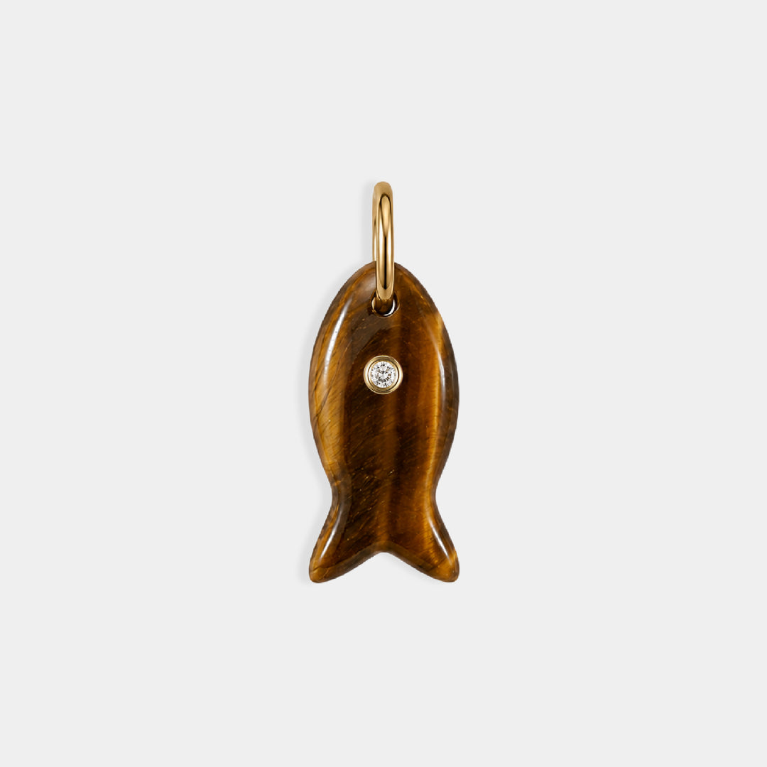 Small carved tiger's eye charm pendant with CZ eye