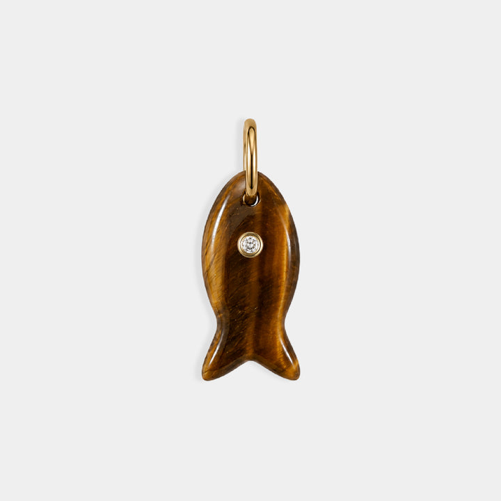 Small carved tiger's eye charm pendant with CZ eye