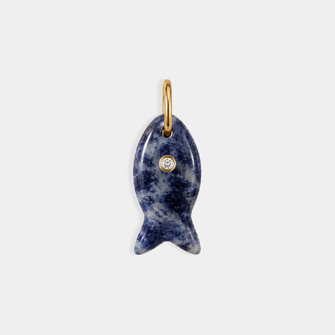 Small carved blue stone charm pendant with CZ eye
