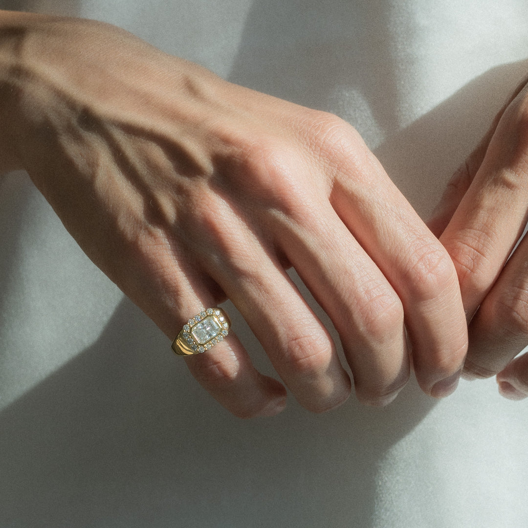 14K Gold Filled Rings Heirloom Moissanite Signet Pinky Ring LINK'D THE LABEL