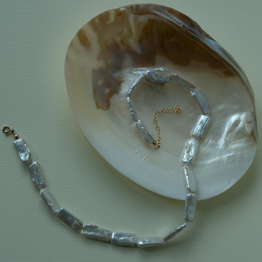 14K Gold Filled Riva Rectangle Pearl Necklace LINK'D THE LABEL