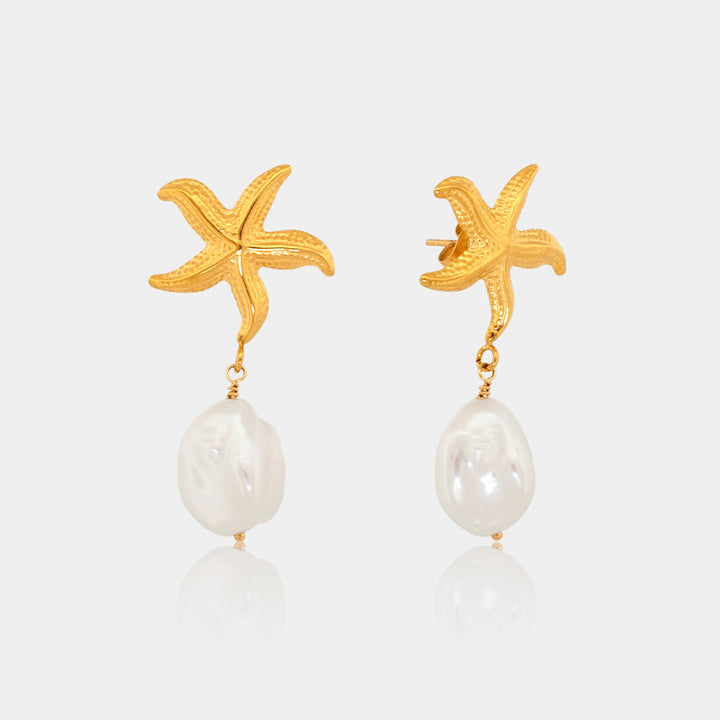 14K Gold Filled Starfish Pearl Drop Earrings LINK'D THE LABEL