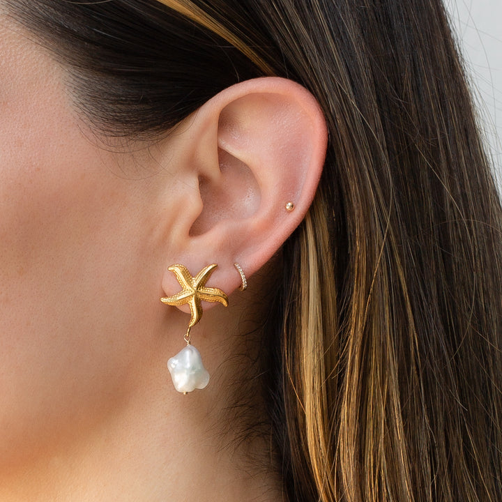 14K Gold Filled Starfish Pearl Drop Earrings LINK'D THE LABEL