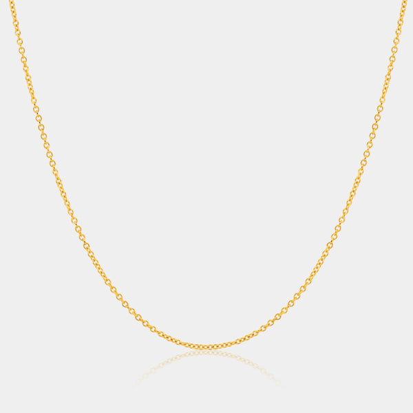 14k gold filled cable chain on a light gray background